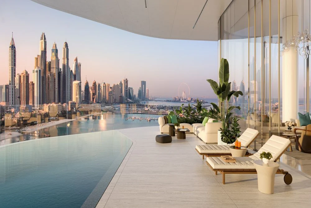 Dubai Marina skyline at sunset from a private terrace