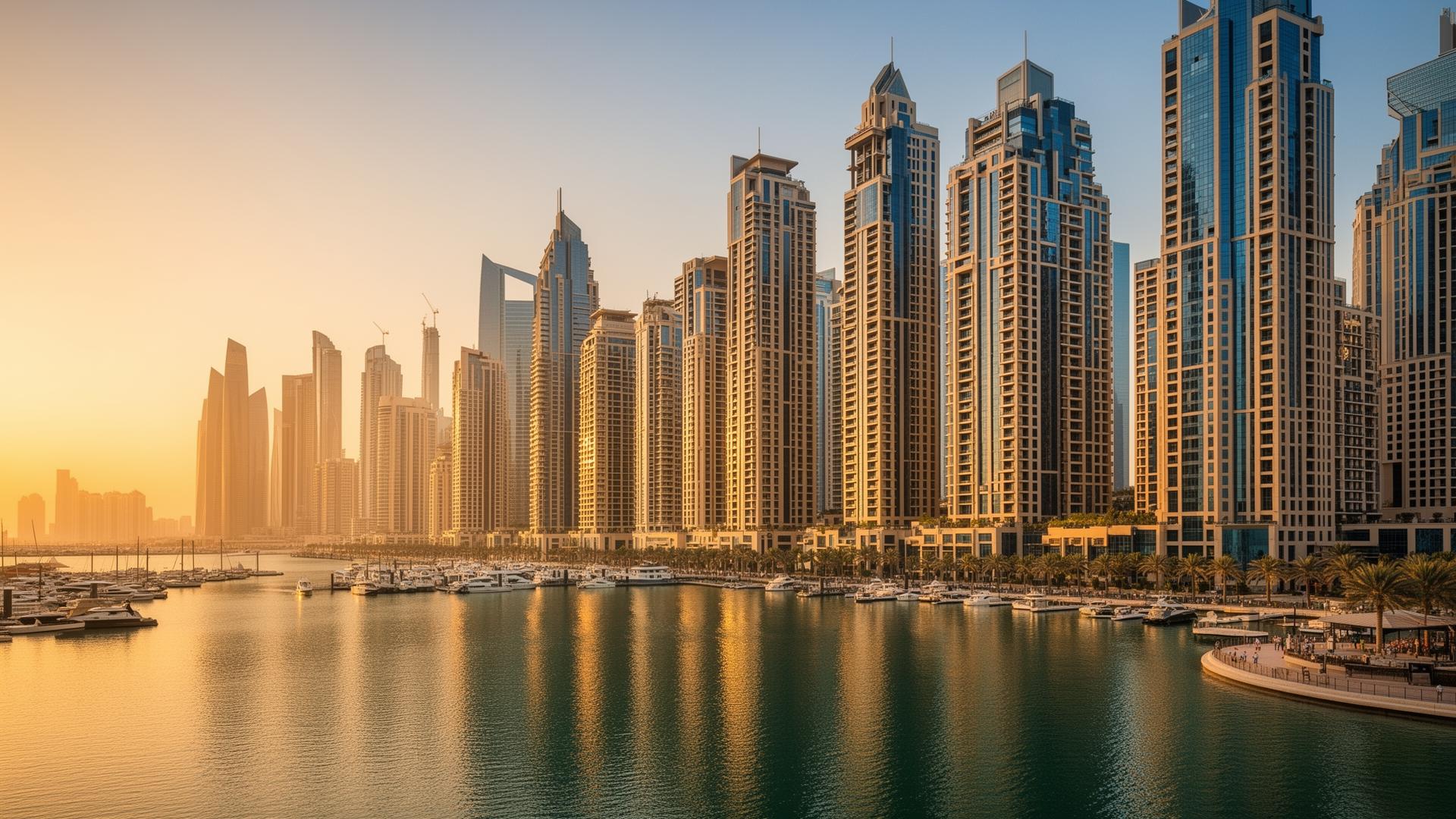 Dubai Marina luxury residential towers at golden hour